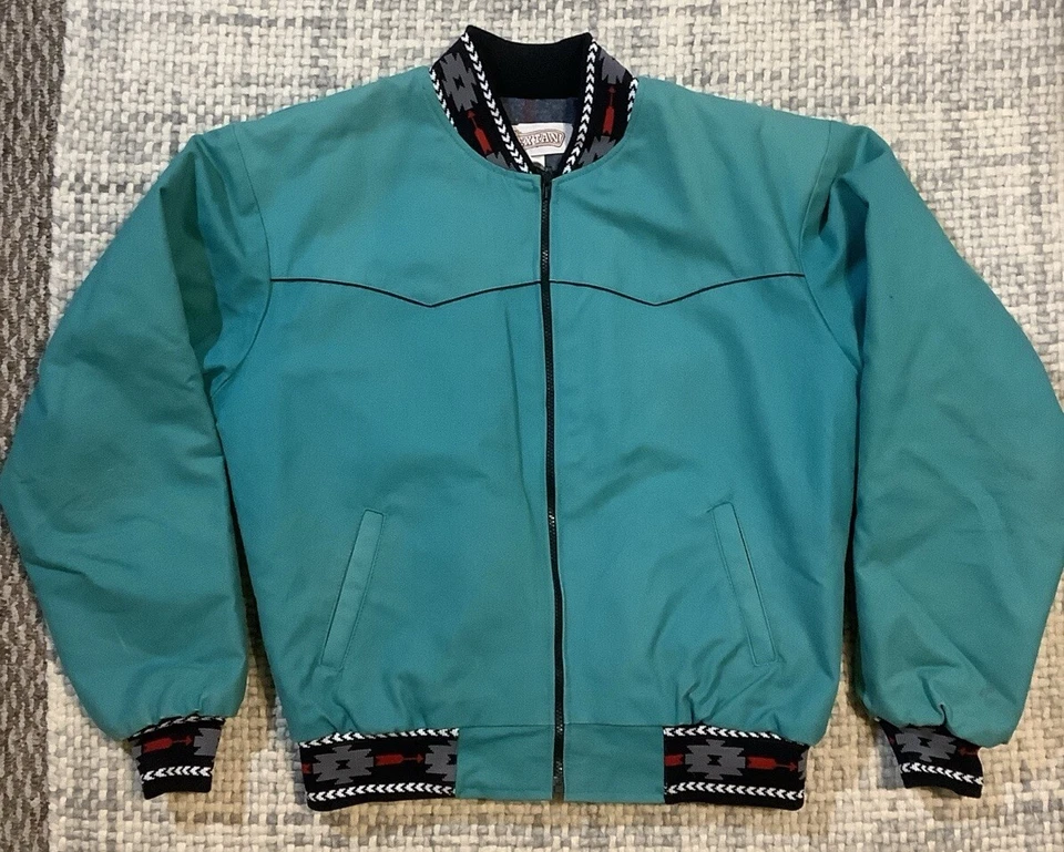 Ретро Western куртка ~ Tex желтовато-коричневый бирюзовый с подкладкой Southwest мужской 44-46 XL винтажный - Изображение 1 из 4