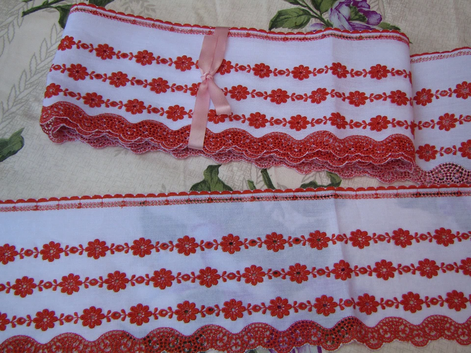 320 cm de large galon broderie ancienne  orange larg 10 cm - Photo 1/4