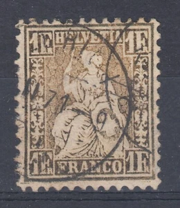 Switzerland Sc 50 used. 1862 1fr gold Seated Helvetia, fresh, bright, F-VF - Picture 1 of 2