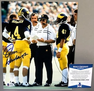 JIM HARBAUGH W/ BO SCHEMBECHLER MICHIGAN SIGNED 8x10 PHOTO BECKETT WITNESS COA - Picture 1 of 1
