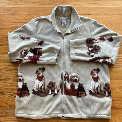 VINTAGE BLAIR PUPPIES DOGS FLEECE ZIP UP JACKET COAT SHIRT vtg sweater LARGE - Image 1 of 4