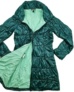 *HOT Women's PATAGONIA SPORTS Slim QUILTED Zipper KNEE LONG TURQOISE TEAL Coat M - Picture 1 of 18