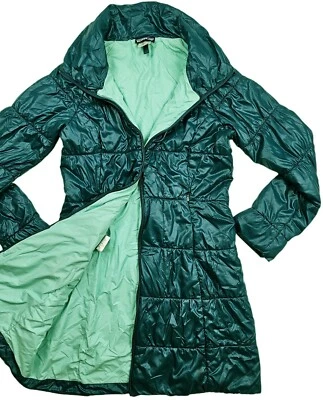 *HOT Women's PATAGONIA SPORTS Slim QUILTED Zipper KNEE LONG TURQOISE TEAL Coat M - Image 1 of 4