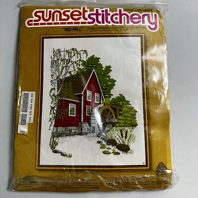 Sunset Stitchery RED MILL 1978 Crewel Embroidery Kit 2480 NEW SEALED 16x20 - Image 1 of 2