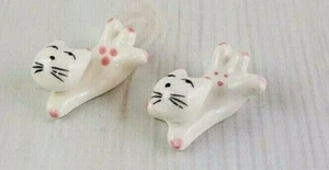 Cat Japanese Chopstick Rest Porcelain - Pink & White (2) Cats Kittens - Picture 1 of 3
