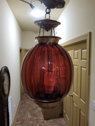 Victorian Cranberry Ruby Red Glass Pendant Ceiling Hall Light Electrified Swag Cover