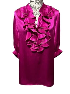 Camicetta AMANDA UPRICHARD NEW YORK 100% seta rosa con volant maniche corte - Foto 1 di 7