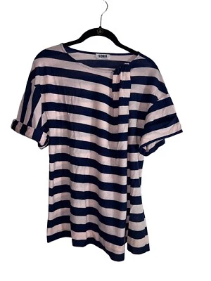 SONIA BY SONIA RYKIEL Navy and Pink Wool Blend Striped Short Sleeve Top Sz XS - Image 1 of 4