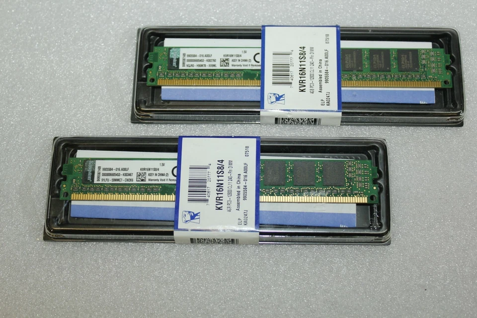Kingston 8GB (2x4GB) DDR3 PC3-12800 NON-ECC Memory Ram KVR16N11S8/4 - Image 1 of 1