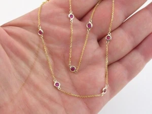 Round Cut Lab Created Ruby Women's Station Necklace 14K Yellow Gold Plated - Picture 1 of 6