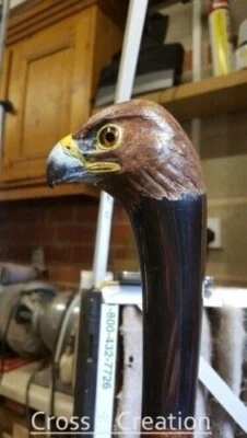 Carved Bird Walking Cane Unique Wooden Walking Stick Cane Eagle Head Handle Gift - Image 1 of 4