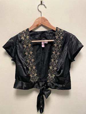 Bolero vintage para mujer mediano negro dorado bordado lentejuelas hadas capricho Y2K Foto 1 de 4
