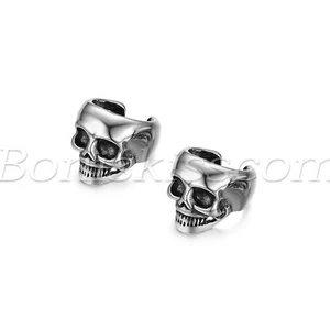 Men's Punk Vintage Stainless Steel Skull Non-piercing Clip on Earrings Ear Cuff - Picture 1 of 7