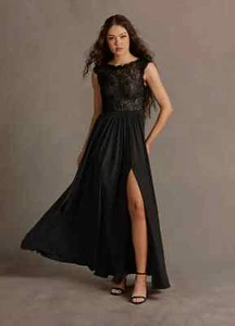 Azazie Anna Black Plunging Back Lace Top Maxi Dress Formal Wedding Size 6 NWT - Picture 1 of 3