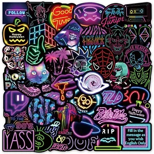 50pcs Neon Light Sign Stickers Skateboard Laptop Car Phone Decal Stickerbomb UK - Picture 1 of 8