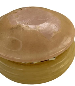 Vintage Alabaster handgeschnitzt aufklappbar rund Schmuckschatulle Schale - Bild 1 von 10