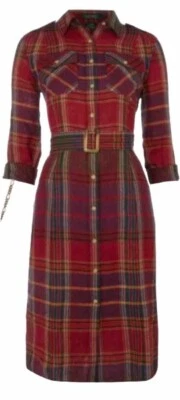Lauren RALPH LAUREN Women's Size p4 PLAID Linen Midi Belted Long Sleeve Dress - Image 1 of 4