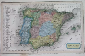 1839 ORIGINAL MAP SPAIN PORTUGAL CATALONIA VALENCIA ASTURIA ANDALUSIA BALEARIC - Picture 1 of 3