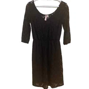Love Notes Anthro Shift Dress Black Lined Lace 3/4 Sleeve Boho Size Medium  - Picture 1 of 7