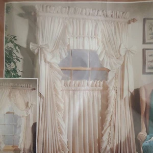 Ruffled Curtains Carolina Farmhouse Style Natural 2 Panels, Tiebacks 200 x 77 - Picture 1 of 4