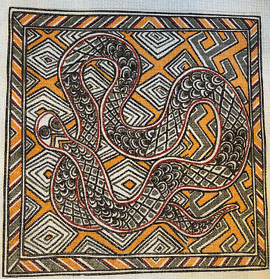 Large Vintage Tapestry Bazaar Of London Snake Design Needlepoint Canvas Reptile • 51.98€