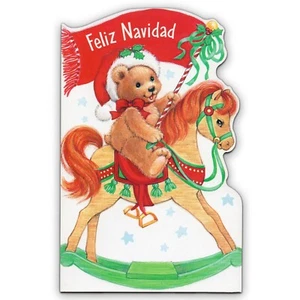 Spanish FELIZ NAVIDAD Card FOR KID, Christmas Bear Horse by Gallant Greetings +✉ - Picture 1 of 5