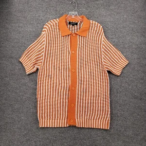 PacSun Cardigan Mens M Medium Orange Button Up Short Sleeve Open Knit Striped - Picture 1 of 10