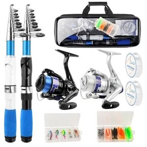 Fishing Rod and Reel Combo,2PCS Collapsible Fishing Rod Set, Lines and a Carr... - Picture 1 of 7