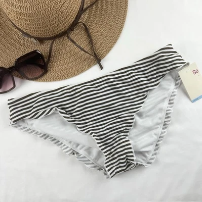 Nuevo con etiquetas Pantalones de bikini para mujer talla L negros blancos a rayas volantes vacaciones en la playa Foto 1 de 4