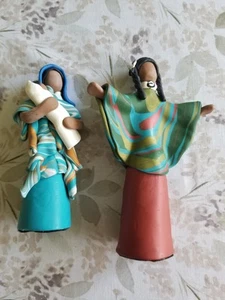 Two Modern Indian Figures In Clay Composite Material Hand Formed - Picture 1 of 2