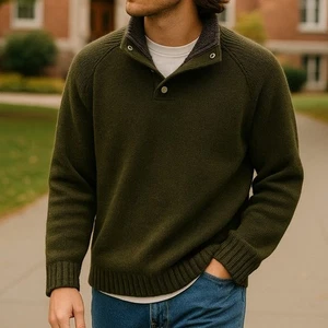 Vintage Men's Gap Sweater Wool Henley size Medium Fisherman Grunge Olive Green - Picture 1 of 7