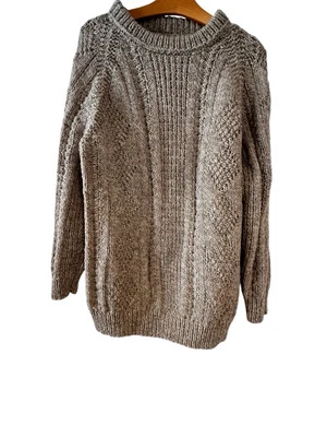 Suéter de Pescador de Lana Tejido con Cable Grueso De Colección Tostado Tejido a Mano Pullover Mujer M/L Foto 1 de 4