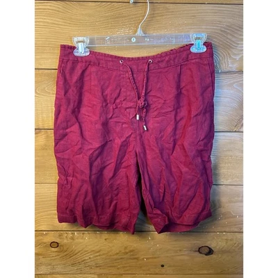 Pantalones Cortos Chico's Mezcla de Lino EE. UU. Talla 10 Rojo Cordón Elástico Cintura Bolsillos Summe Foto 1 de 4