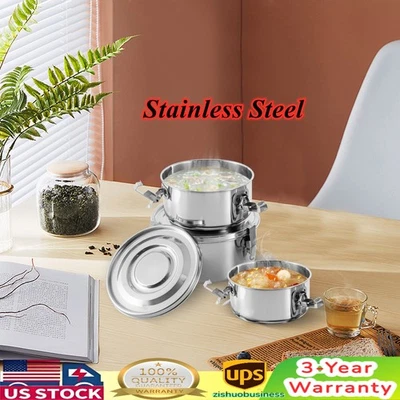 Set of 3 Stainless Steel Food Storage Containers Leak-Proof Smell-Proof With Lid - Image 1 of 4