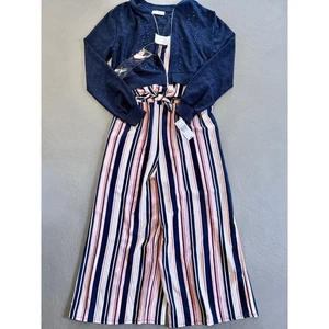 Knit Works Girls Jumpsuit Cardigan Necklace 3 Piece Set XL 16 - Picture 1 of 9