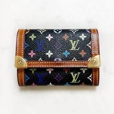 Louis Vuitton Porte Monnaie Plat Monogram Multicolor Noir Coin Purse M92656 Used - Image 1 of 4