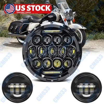 Faro LED de 7 pulgadas + luces de paso de 4,5" para Harley Davidson Touring Road King Foto 1 de 4