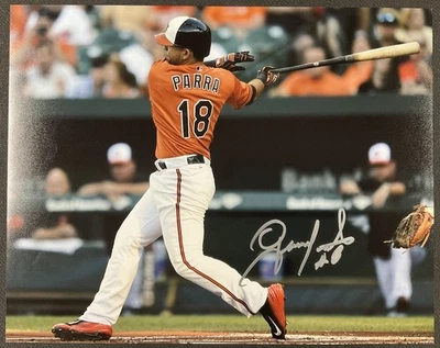 Foto autografiada por GERARDO PARRA 11x14 de los Orioles de Baltimore automática Foto 1 de 2