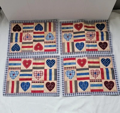 Americana Quilted Placemats Set Of 4 Applique Hearts 13"x 18"  - Image 1 of 4
