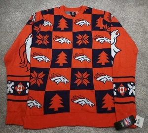 Denver Broncos Ugly Sweater Mens Large Orange Logo Christmas Tree New With Tags - Picture 1 of 17