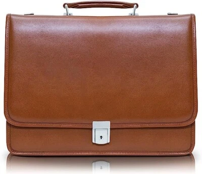 Maletín Lexington marrón con solapa de cuero de vaca de grano superior doble compartimento Foto 1 de 4