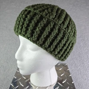 Handmade Knit Beanie Hat OSFM Olive Army Green - Picture 1 of 8