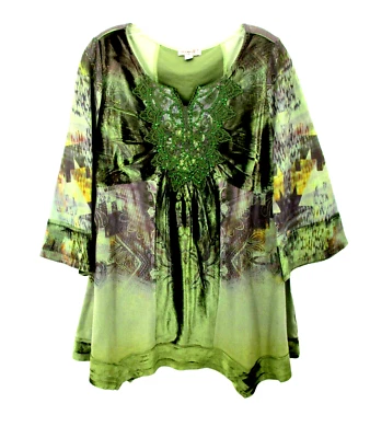 Blusa túnica pulóver ONE WORLD para mujer M verde terciopelo hada caprichosa renacimiento Foto 1 de 4
