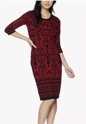 Gabby Skye Anthropologie Sweater Sheath Dress Red And Black Stretch Knit Size S - Imagem 1 de 4