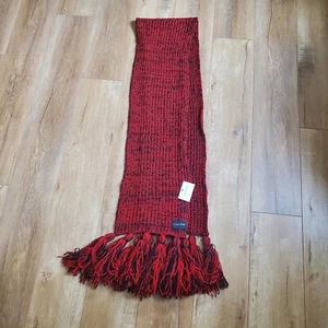 NWT Calvin Klein Red Black Fringe Chunky Oversized Scarf 68x9 - Picture 1 of 7