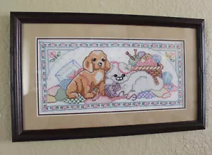 Kätzchen Katze Kätzchen Welpe Hund Kreuzstich gerahmt gestrickt fertig - Bild 1 von 8