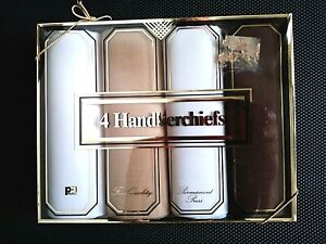 VINTAGE PARIS 4 Handkerchiefs New in Gift Box Permanent Press Fine Quality 