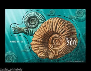 Switzerland - "FOSSILS ~ AMMONITE" Odd - Shaped, Embossed MNH MS 2015 - Picture 1 of 4