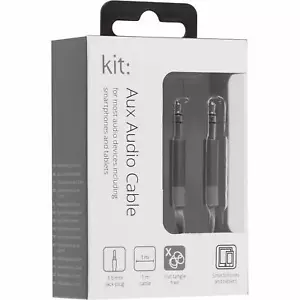 Kitsound 1m 3.5mm Jack to Jack Aux Cable STEREO Audio Auxiliary Lead PC Car Grey - Picture 1 of 5