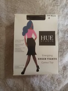Hue Studio Energizing Sheer Tights with Control Top Black Large NEW Panty hose - Picture 1 of 7